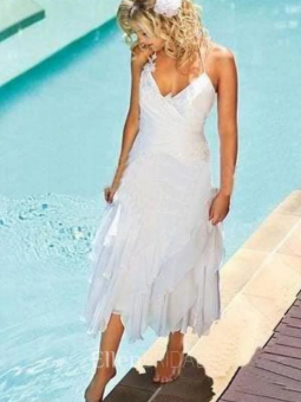 A-Line Halter Chiffon Wedding Dress with Ruffles